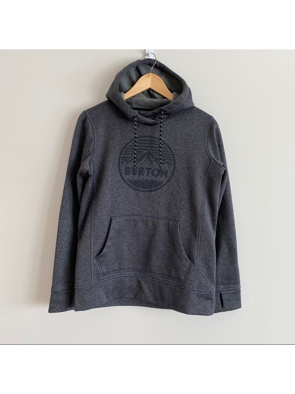 BURTON Durable Goods Gray Pullover Hoodie Sweatshirt Logo Thumb Holes Men's S
